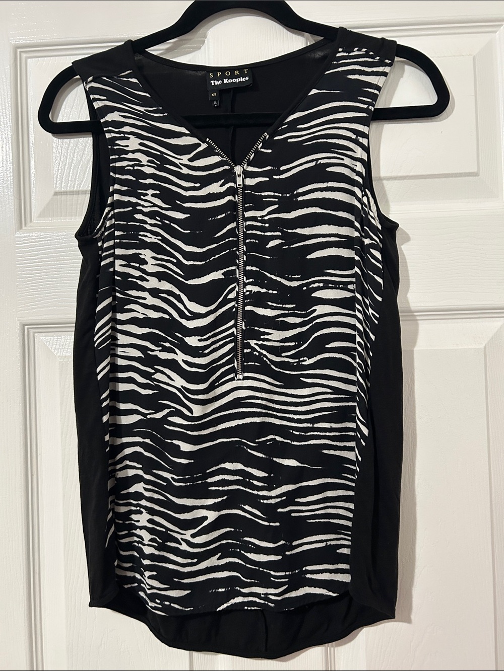 The Kooples Black & White Zebra-Print Zip Front Tank